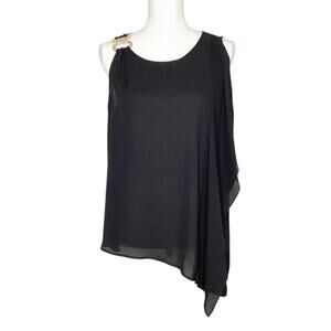 Thalia Sodi Black Sleeveless Draped Top Rose Gold Shoulder Detail Medium